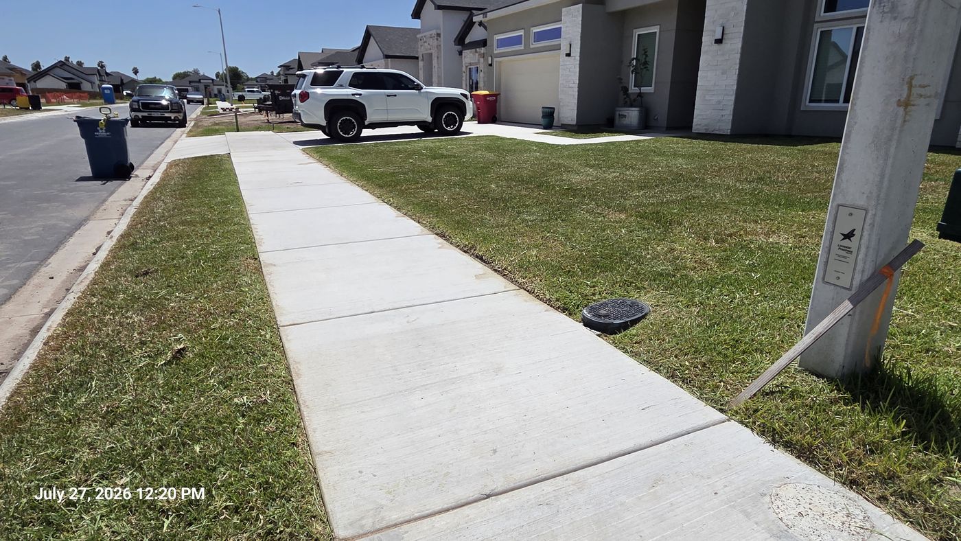 New sod along a sidewalk in a Brownsville neighborhood